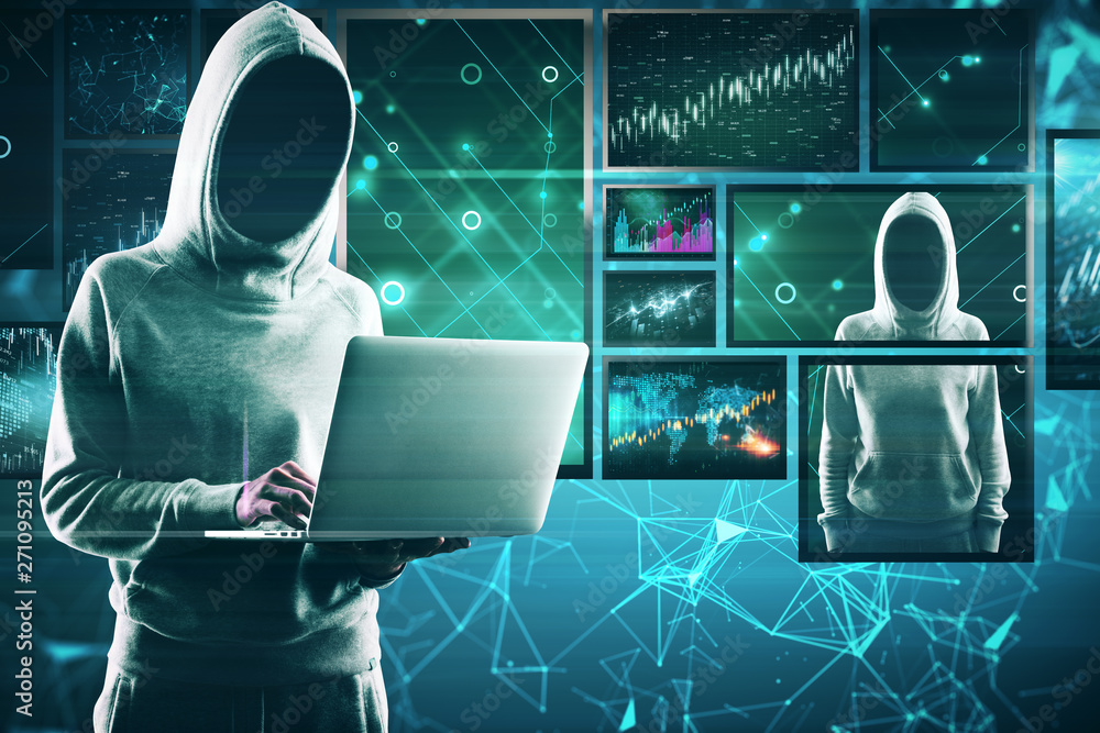 Poster Hacking and finance concept