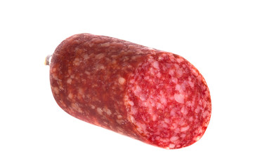 half of sausage isolated on white background
