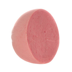 half of sausage isolated on white background