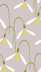 snowdrop seamless pattern vector floral design primitive scandinavian