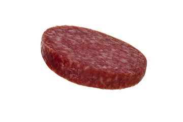 slice of sausage isolated on white background