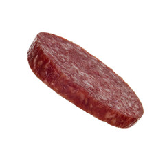 slice of sausage isolated on white background