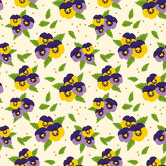 Colorful pansy flowers seamless pattern.