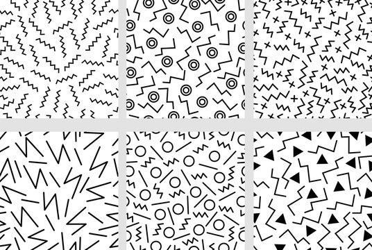 Set of minimalistic neo memphis patterns.