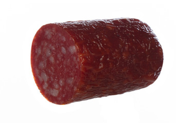 half of sausage isolated on white background