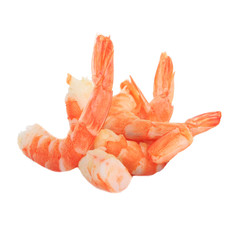 shelled boiled shrimps isolated on white background