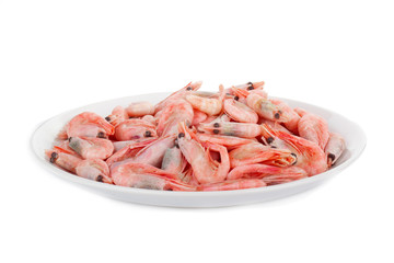 heap of shrimps in plate isolated on white