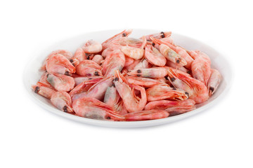 heap of shrimps in plate isolated on white