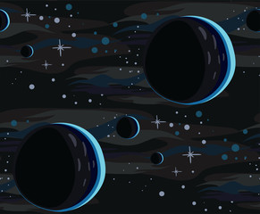 galaxy vector cartoon illustration dark seamless pattern