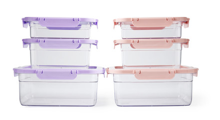 Empty clean boxes for products on white background