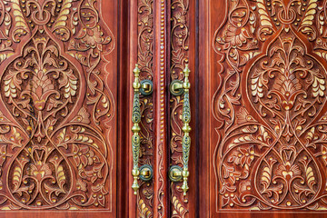 Ancient Wooden  Door with Golden Door Handle 