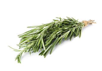Bunch of fresh rosemary on white background