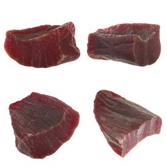 set of dried slices of chicken isolated on white