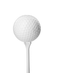 Golf ball and tee on white background. Sport equipment