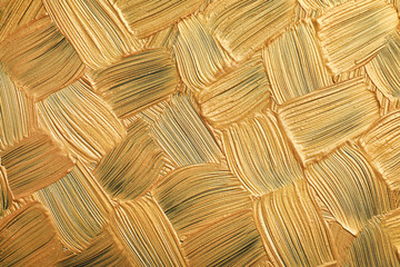 Fototapeta premium Golden paint brush strokes as background, closeup