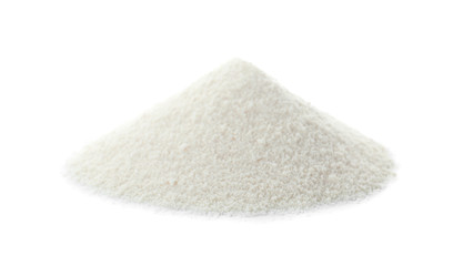Pile of protein powder on white background - obrazy, fototapety, plakaty