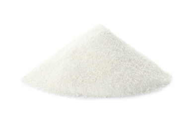 Fototapeta na wymiar Pile of protein powder on white background