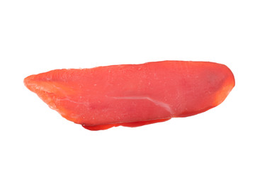 slice of dried chicken isolated on white