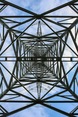 high voltage transmission pylon seen from the inside, Germany