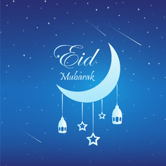 Eid Mubarak vector background with moon and stars