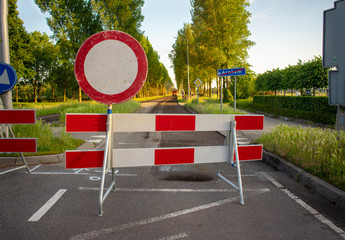 Road closed with barriers