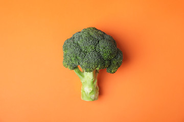 Fresh green broccoli on color background, top view. Organic food - Powered by Adobe