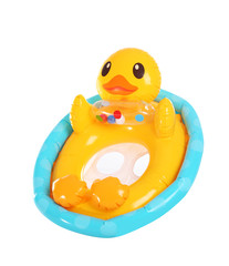 Duck float for kids isolated on white. Inflatable ring