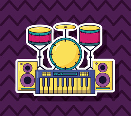 synthesizer drums speakers music colorful background