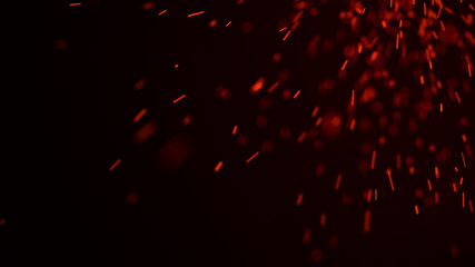 Fototapeta na wymiar Fire sparks background. Burning red sparks. Fire flying sparks. Blurred bright light. 3D rendering