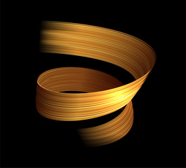 3d golden paint brush stroke ribbon spiral. Vector background.