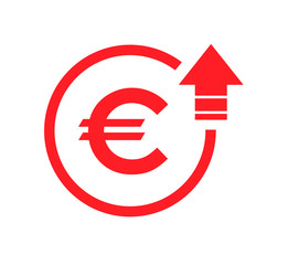 Cost symbol euro increase icon. Vector symbol image isolated on background .