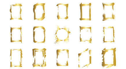 Vector Set of dry brush frames. Hand drawn artistic frames. Golden engraved ink art. Isolated illustration element.