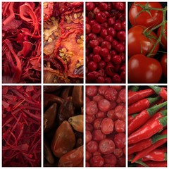 set of red spices background, red spices collage