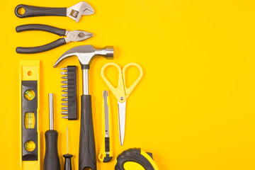 Set of various construction tools. Tools for home repair. Work at a construction site. Flatly....