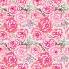 pink roses with gray leaves painted with watercolor on a light background