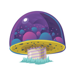 Magic mushroom on isolated white background. Cartoon fantasy vector concept.