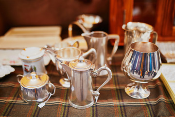 Antique dishware for sale on flea market