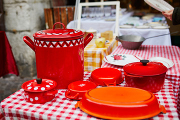 Antique dishware for sale on flea market