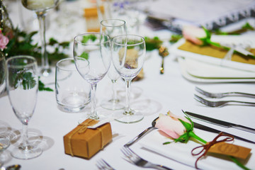 Beautiful table set with candles and flowers