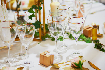 Beautiful table set with candles and flowers