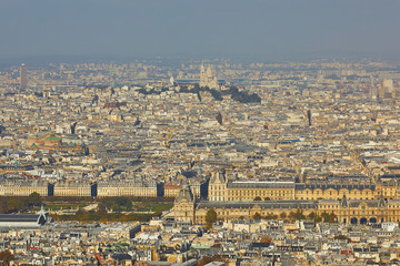 Aerial scenic view of central Paris