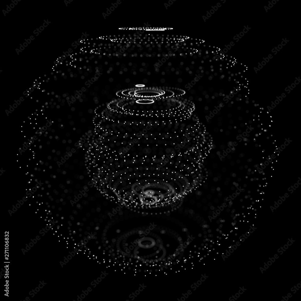 Poster abstract 3d sphere made of points. futuristic technology style. sphere particles. background . plexu