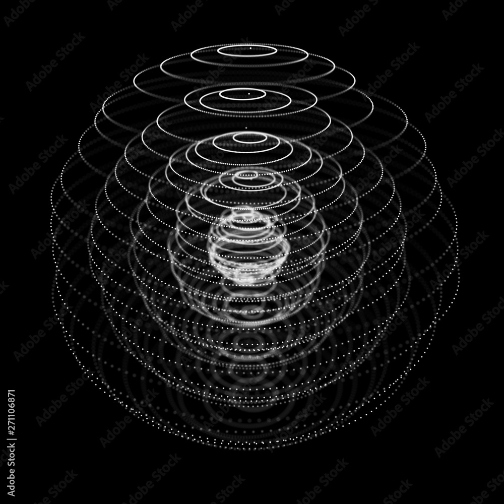Poster abstract 3d sphere made of points. futuristic technology style. sphere particles. background . plexu