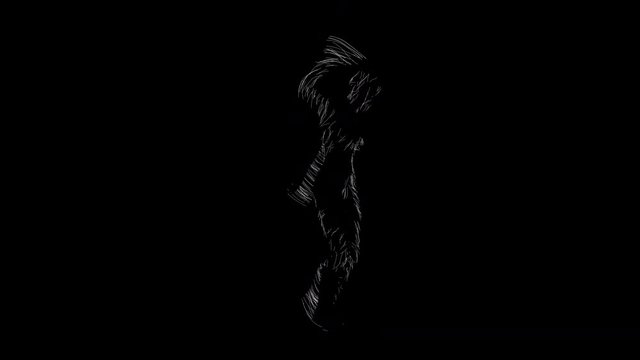 Original Isolated abstract man of thin lines dancing on a transparent background. Seamless looping (loop)