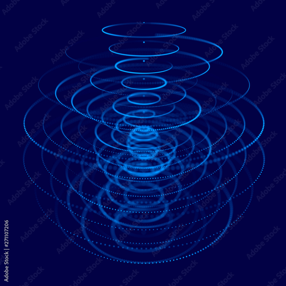 Poster abstract blue 3d sphere made of points. futuristic technology style. sphere particles. plexus effect