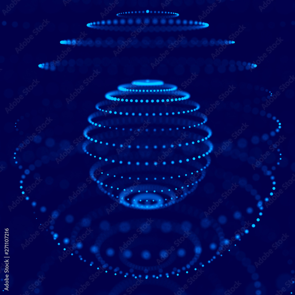 Poster abstract blue 3d sphere made of points. futuristic technology style. sphere particles. plexus effect