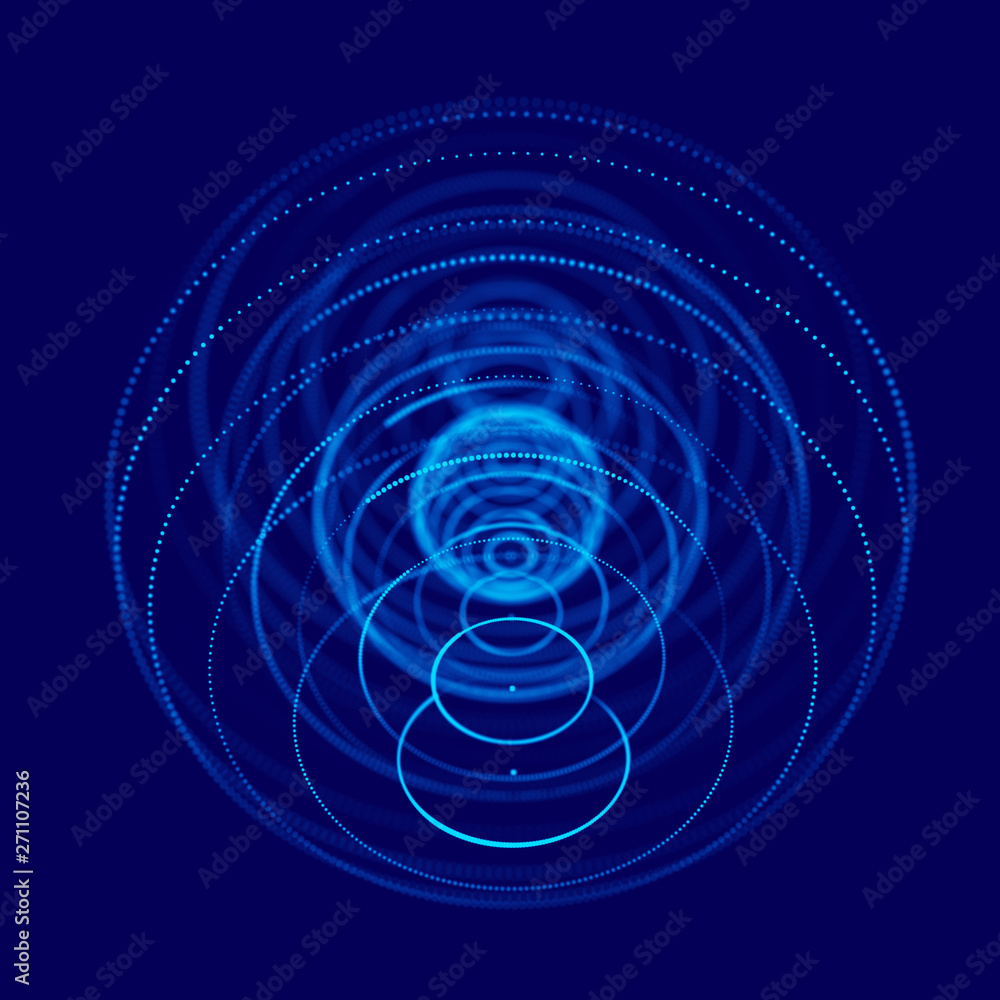 Poster abstract blue 3d sphere made of points. futuristic technology style. sphere particles. plexus effect