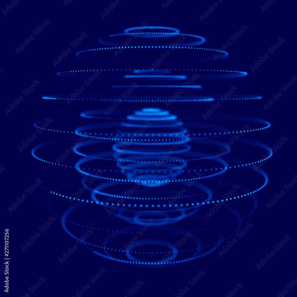Poster abstract blue 3d sphere made of points. futuristic technology style. sphere particles. plexus effect
