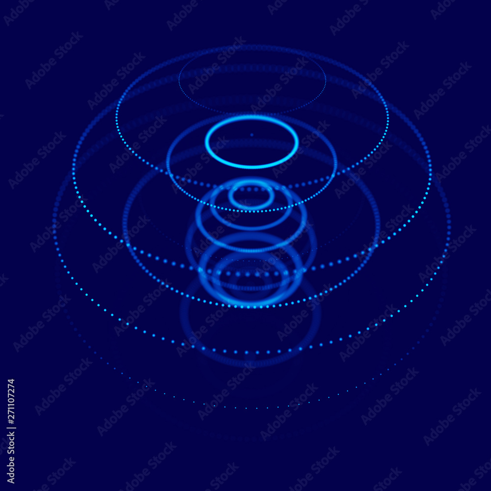 Poster abstract blue 3d sphere made of points. futuristic technology style. sphere particles. plexus effect