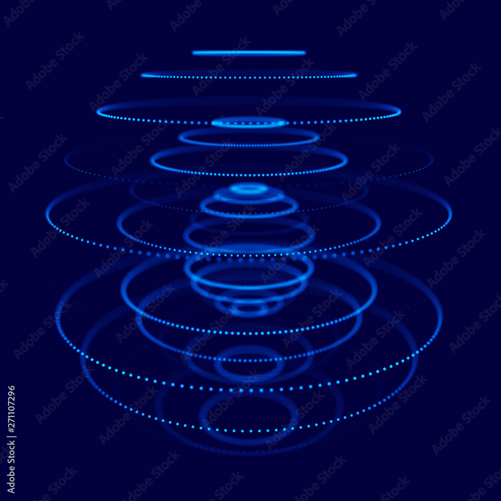 Poster abstract blue 3d sphere made of points. futuristic technology style. sphere particles. plexus effect